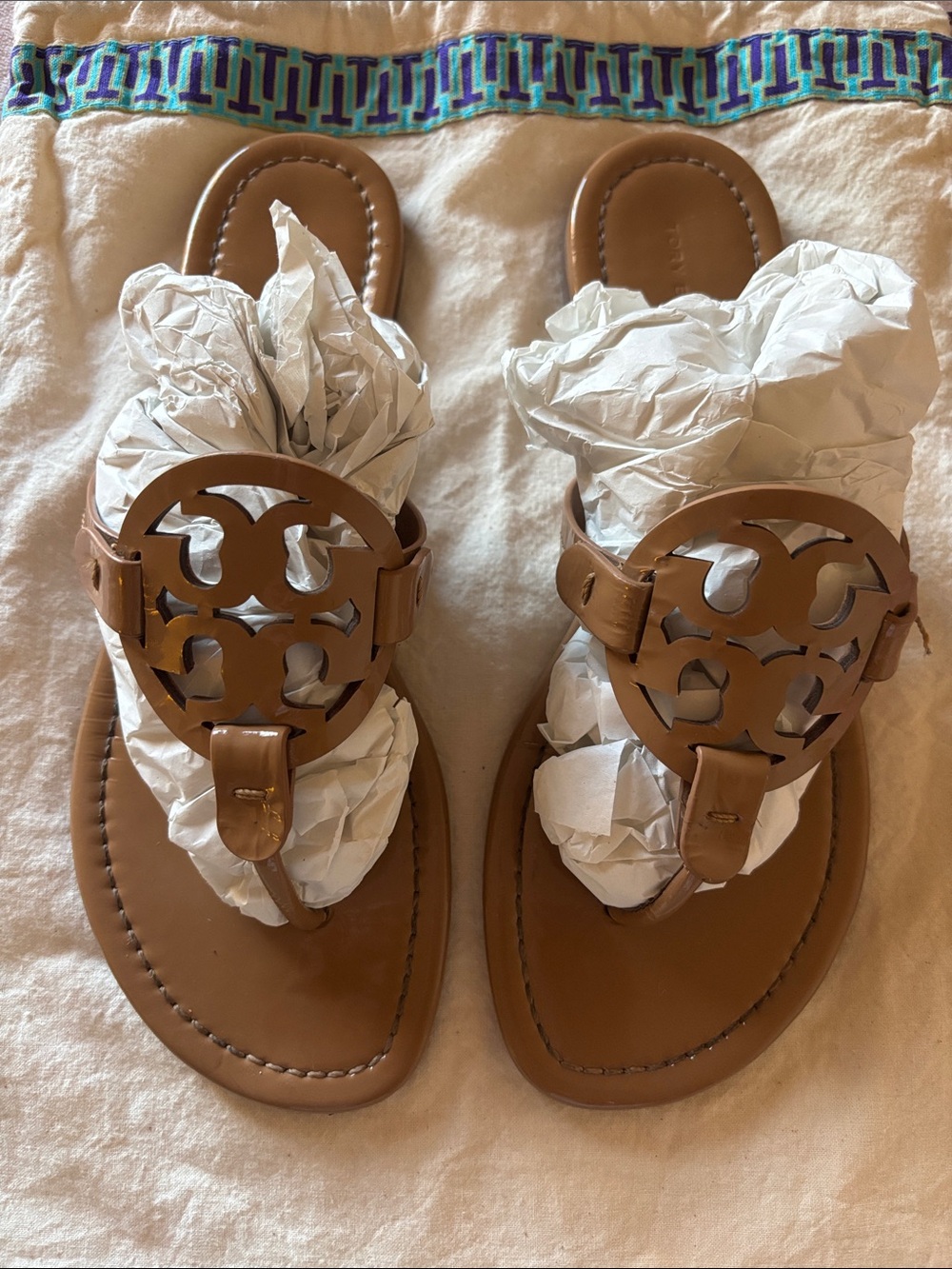Tory Burch Tan Miller Cutout Leather Thong Sandals